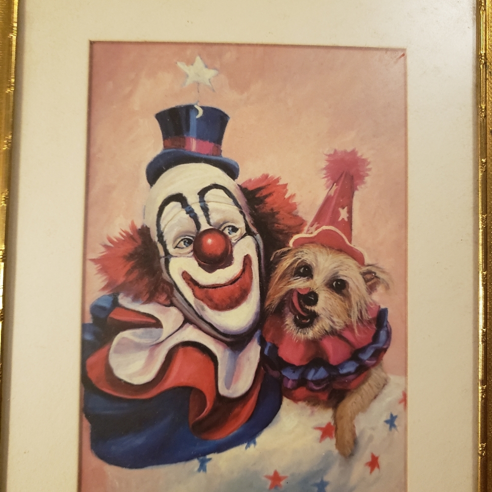 Vintage clown and dog print